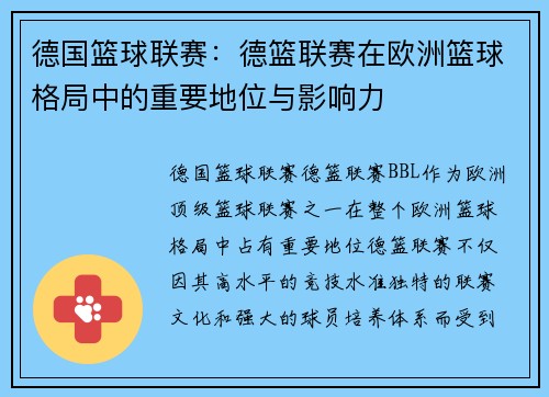 德国篮球联赛:德篮联赛在欧洲篮球格局中的重要地位与影响力 德国篮球联赛:德篮联赛在欧洲篮球格局中的重要地位与影响力